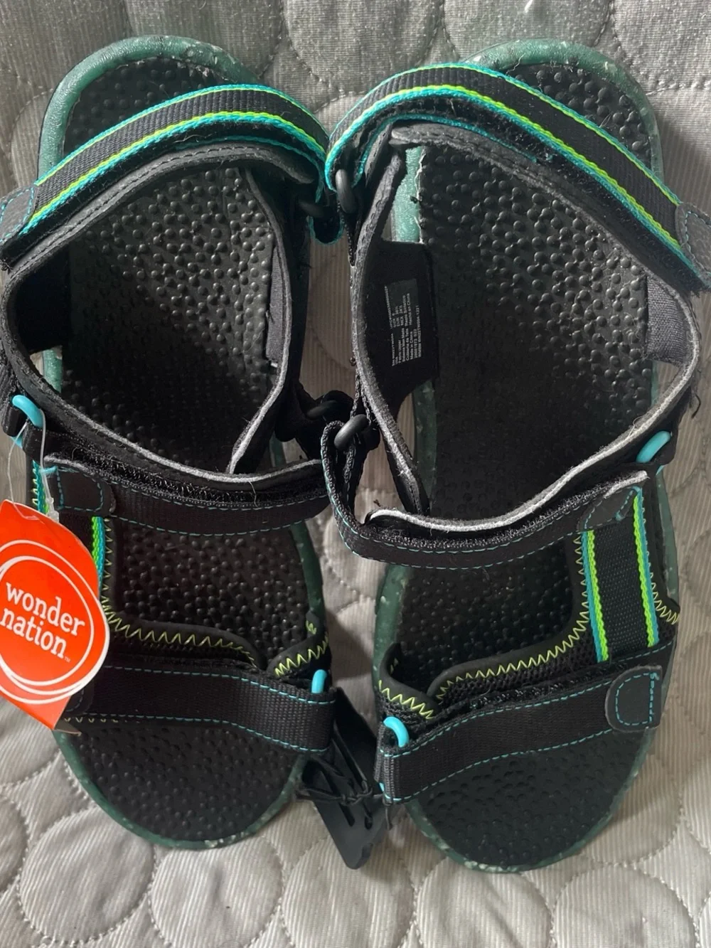 Women's Black Sport Sandals with Teal and Lime Accents